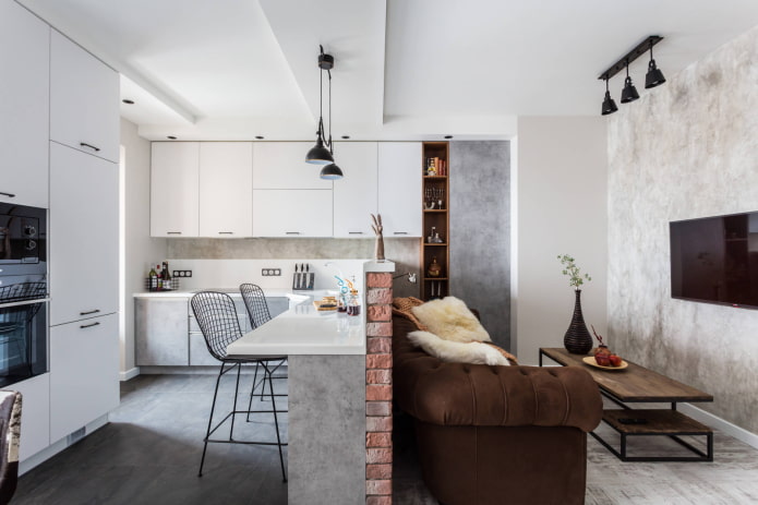 Sala de estar conjugada com cozinha
