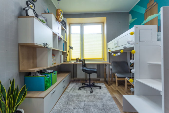 Quarto infantil com detalhes em amarelo