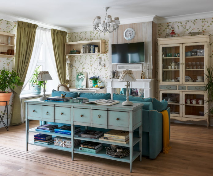 Cozinha-sala de estar provençal