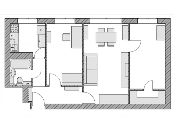 Layout de Khrushchevka de 60 m²