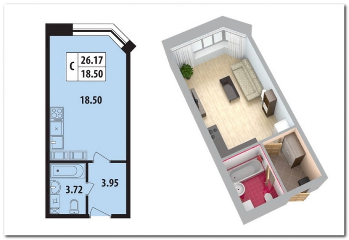 Layouts de apartamentos de 18 m²