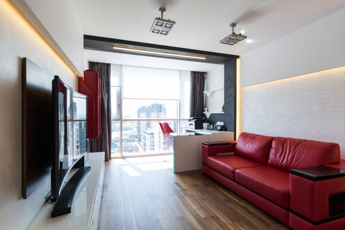 interior de um apartamento estúdio com varanda