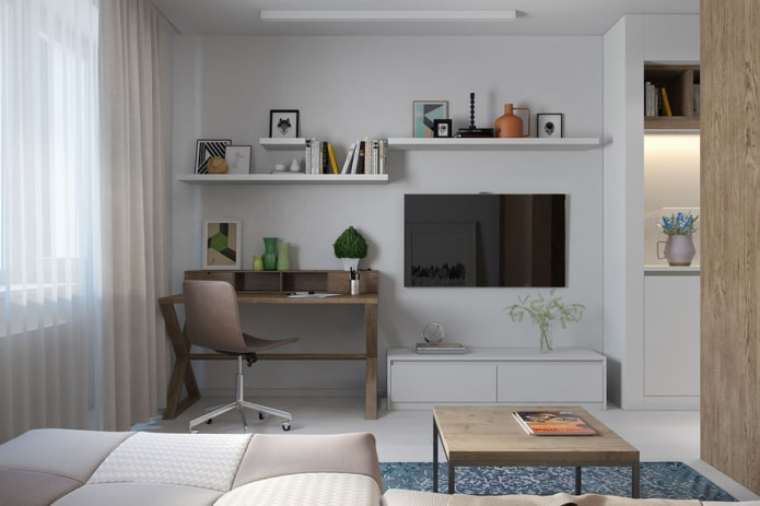 design de uma área de trabalho no interior de um estúdio