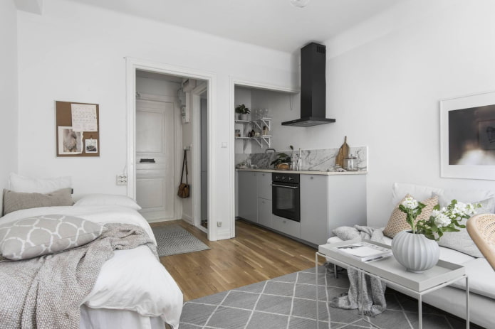 interior de apartamento estúdio em estilo escandinavo