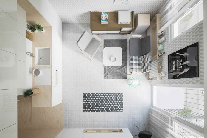 Layout de estúdio de 20 m².