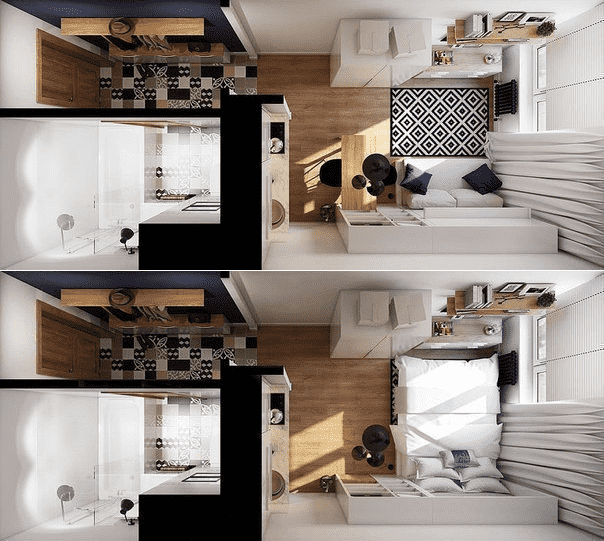 Plantas de apartamentos de 22 m²