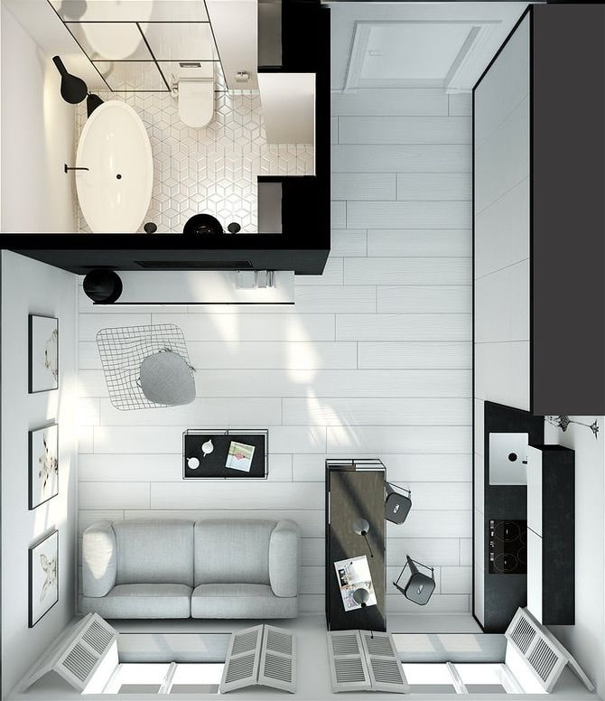 Layouts de estúdio de 20 m².