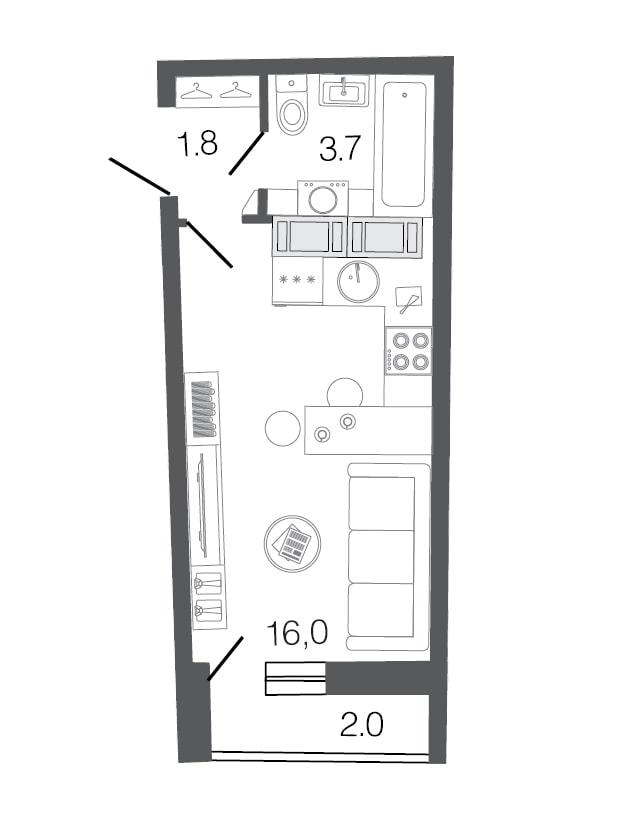 Layout do estúdio 20 m².