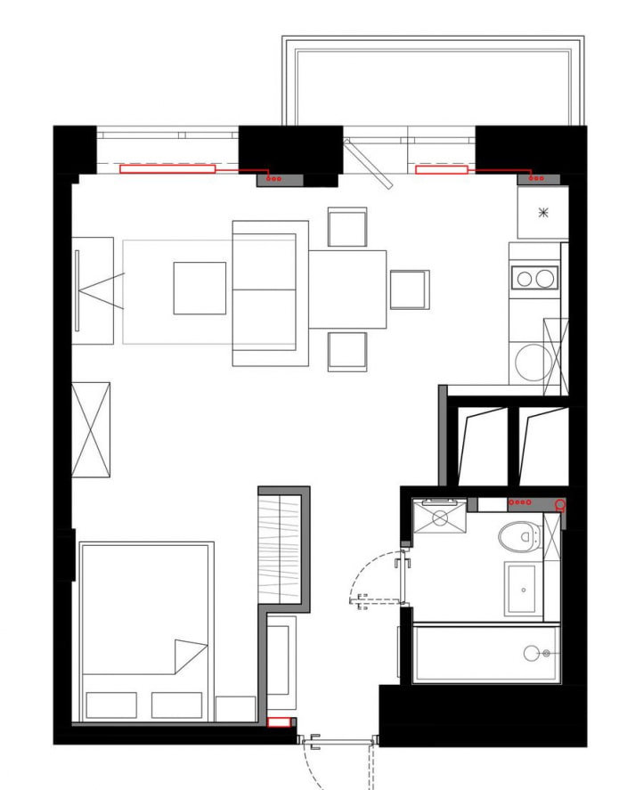 Layout do estúdio 29 m².