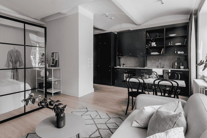 interior de um estúdio em estilo escandinavo