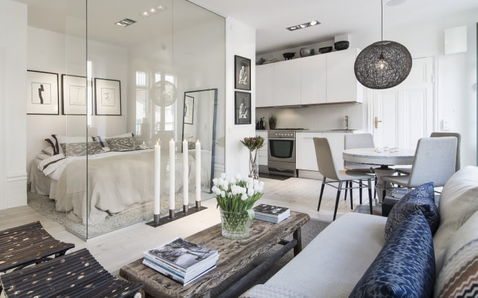 interior de um estúdio em estilo escandinavo