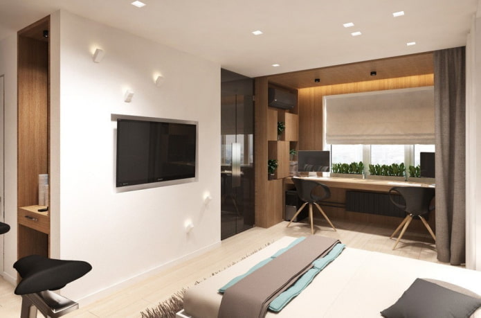 área de trabalho no interior de um apartamento estúdio