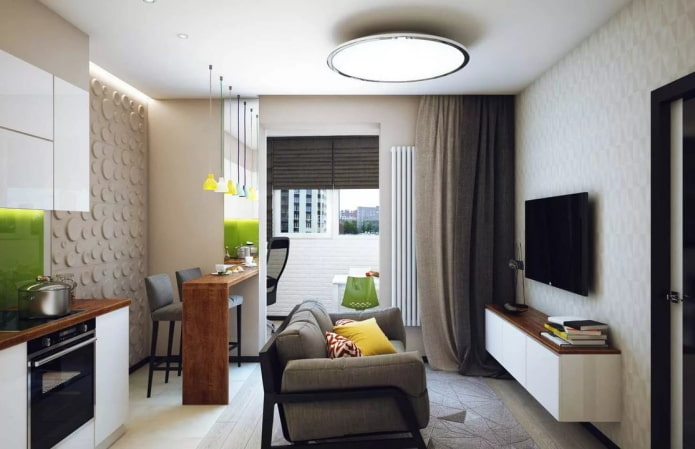 interior de um estúdio com varanda