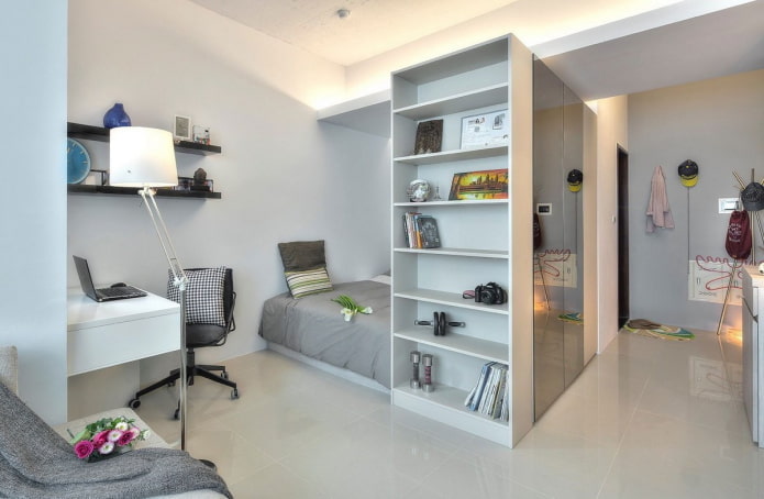 arranjo de móveis no interior de um apartamento estúdio