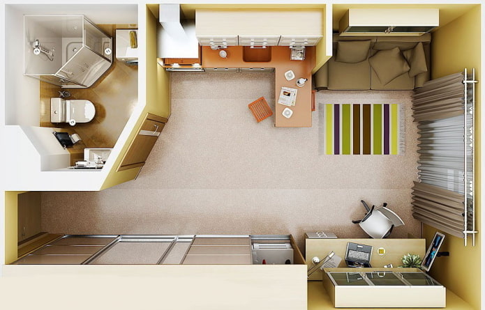 layout do estúdio 29 m².