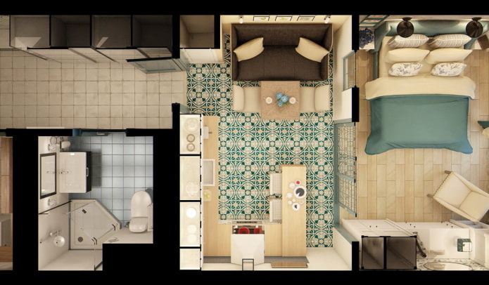 layout do estúdio 29 m².