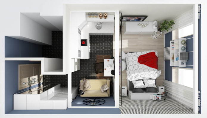 layout do estúdio 29 m².