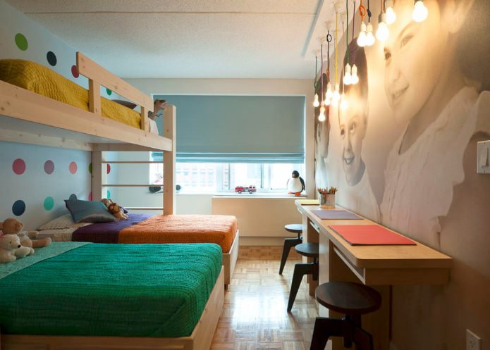 quarto infantil pequeno para três crianças