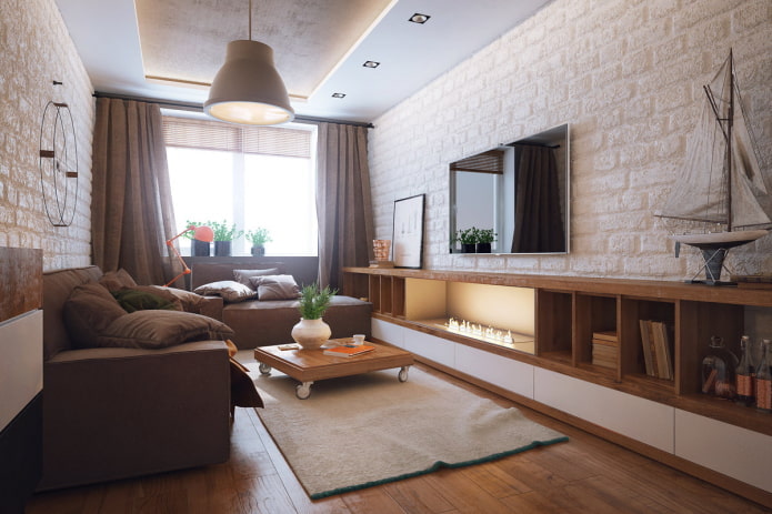 sala de estar retangular de 16 m²
