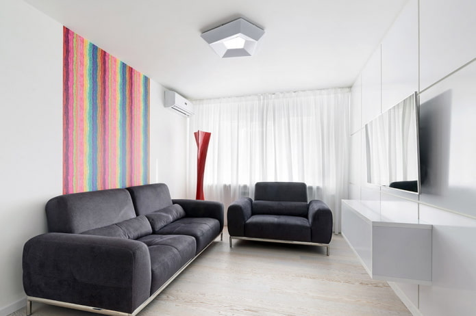 interior de um salão de 16 metros quadrados em estilo minimalista