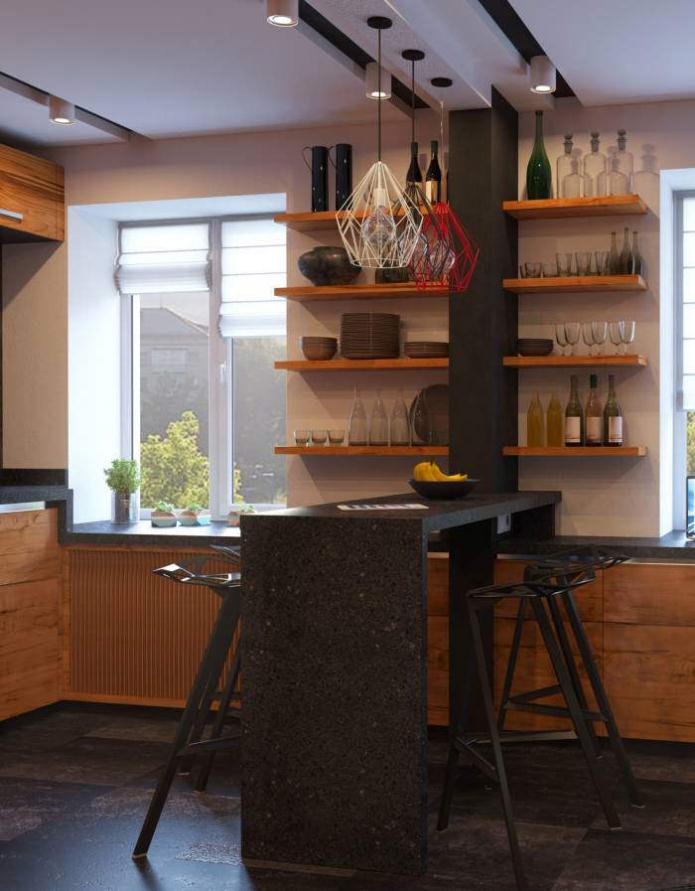design de balcão de bar em uma cozinha pequena