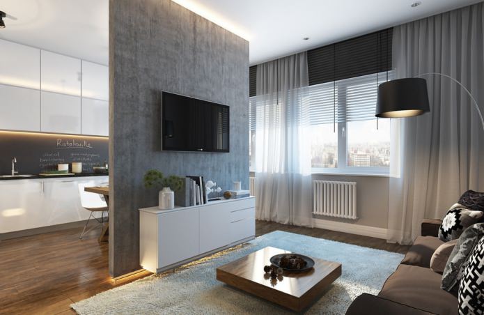Design moderno de um pequeno apartamento de 30 m².