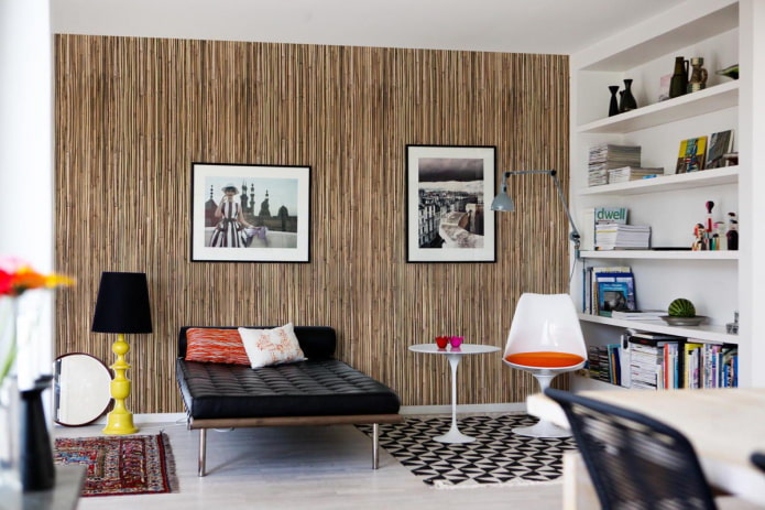 papel de parede com imitação de bambu no interior