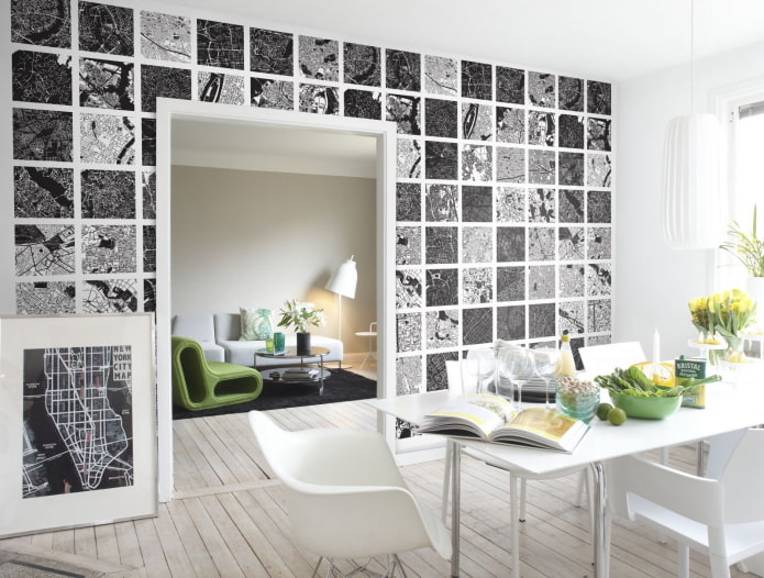papel de parede com quadrados pretos e brancos no interior