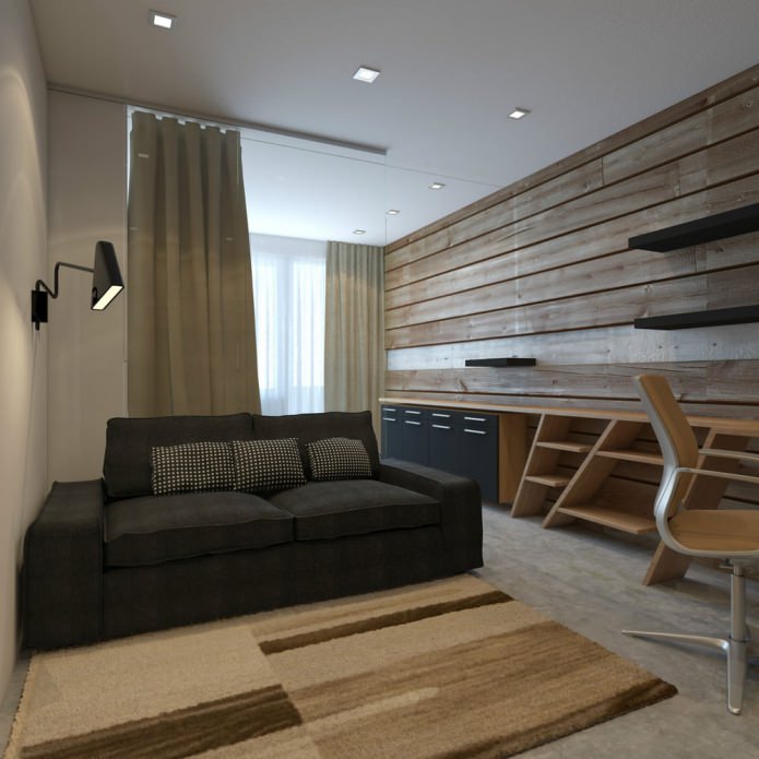 sala de estar no projeto de um apartamento de um cômodo de 33 m².