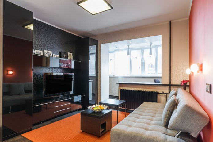 sala de estar no interior de um apartamento de um cômodo em estilo moderno