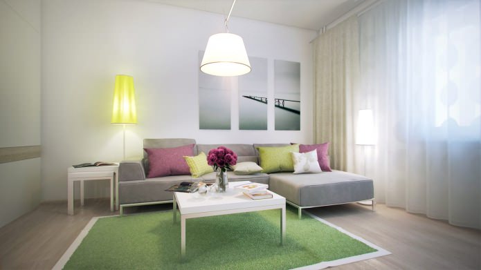 sala de estar no projeto de um apartamento de um cômodo de 40 m².