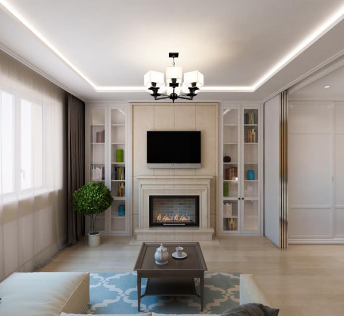 sala de estar em um apartamento de um cômodo de 50 m²