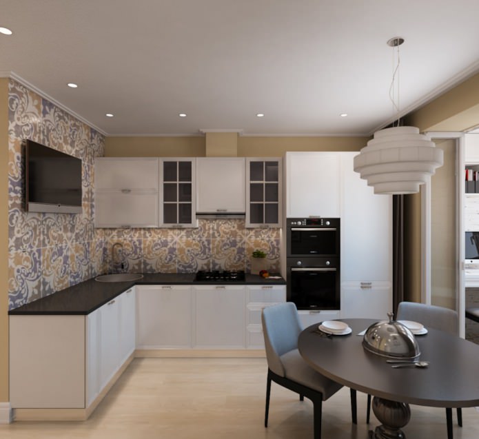 cozinha em um apartamento de um cômodo de 50 m²