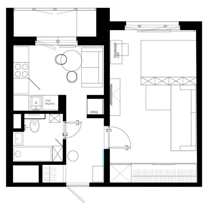 layout de um apartamento de um quarto
