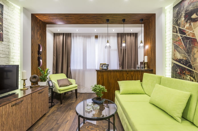 nicho em um apartamento de um cômodo com varanda