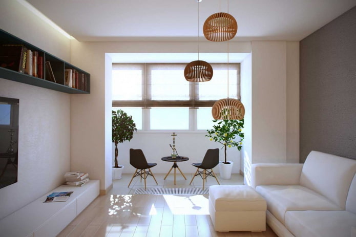 nicho em um apartamento de um cômodo com varanda
