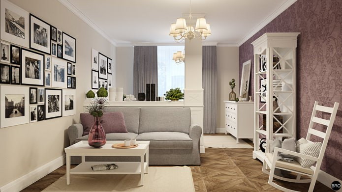 sala de estar no projeto de um apartamento de um cômodo