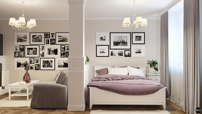 quarto-sala de estar no projeto de um apartamento de um cômodo