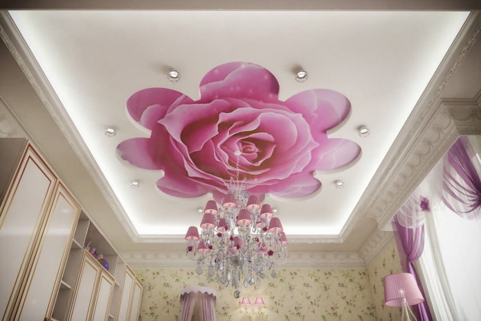 teto com impressão de fotos em forma de rosa