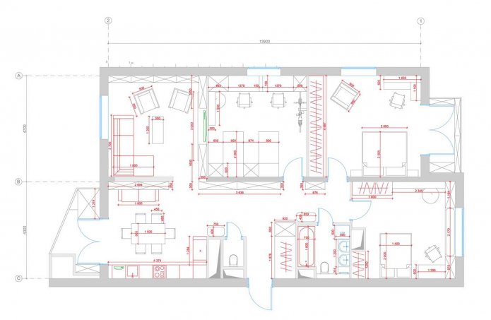 Layout de apartamento de 4 cômodos