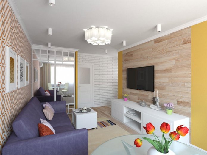 projeto de um Khrushchevka de dois cômodos de 44 m².