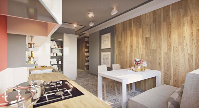 cozinha no projeto de um apartamento de um cômodo de 43 m².