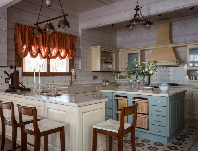 cortinas laranja na cozinha
