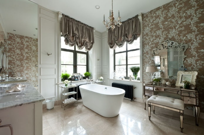 cortinas marrons no banheiro