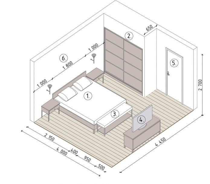 disposição do quarto 17 m².