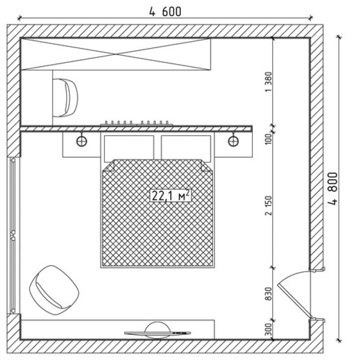 planta de quarto 22 quadrados