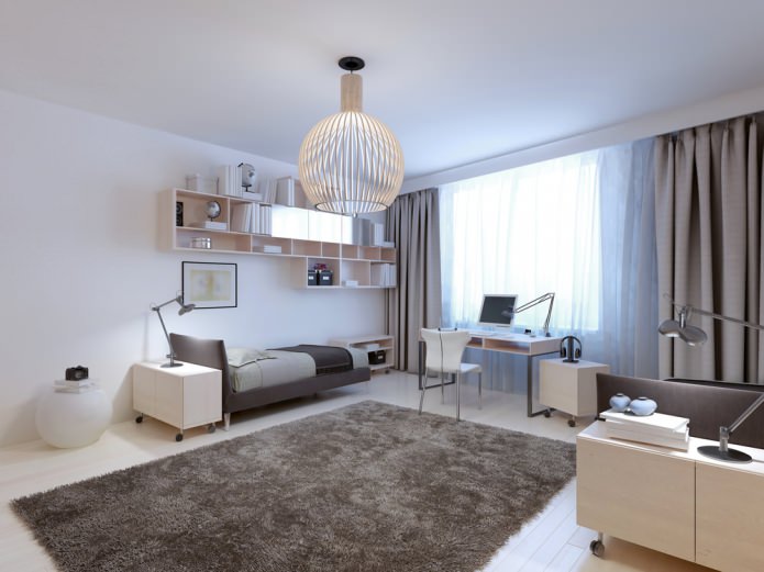 Design de quarto para uma menina em estilo moderno