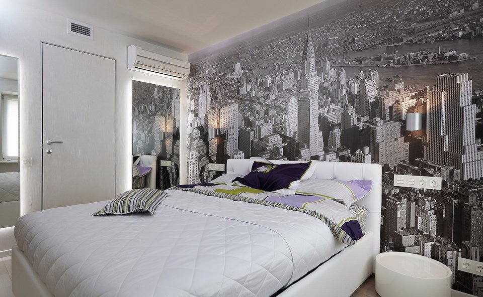 Papel de parede fotográfico cinza no quarto