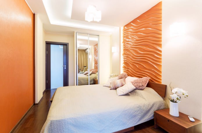 Painéis 3D laranja na parede do Quarto