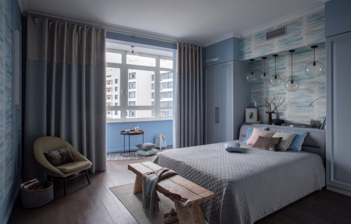 quarto azul com varanda